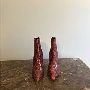 Elegant Red Snake Pattern Ankle Booties